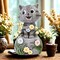 Roman 7.5 Inch Cat On Stone Figurine Summer Figurine , Summer Decor Kitten Spring Summer Flowers